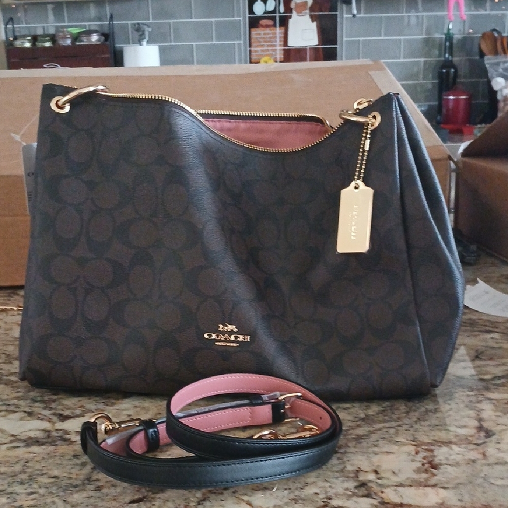 NWT Coach Black and Brown Signature Shoulder Bag